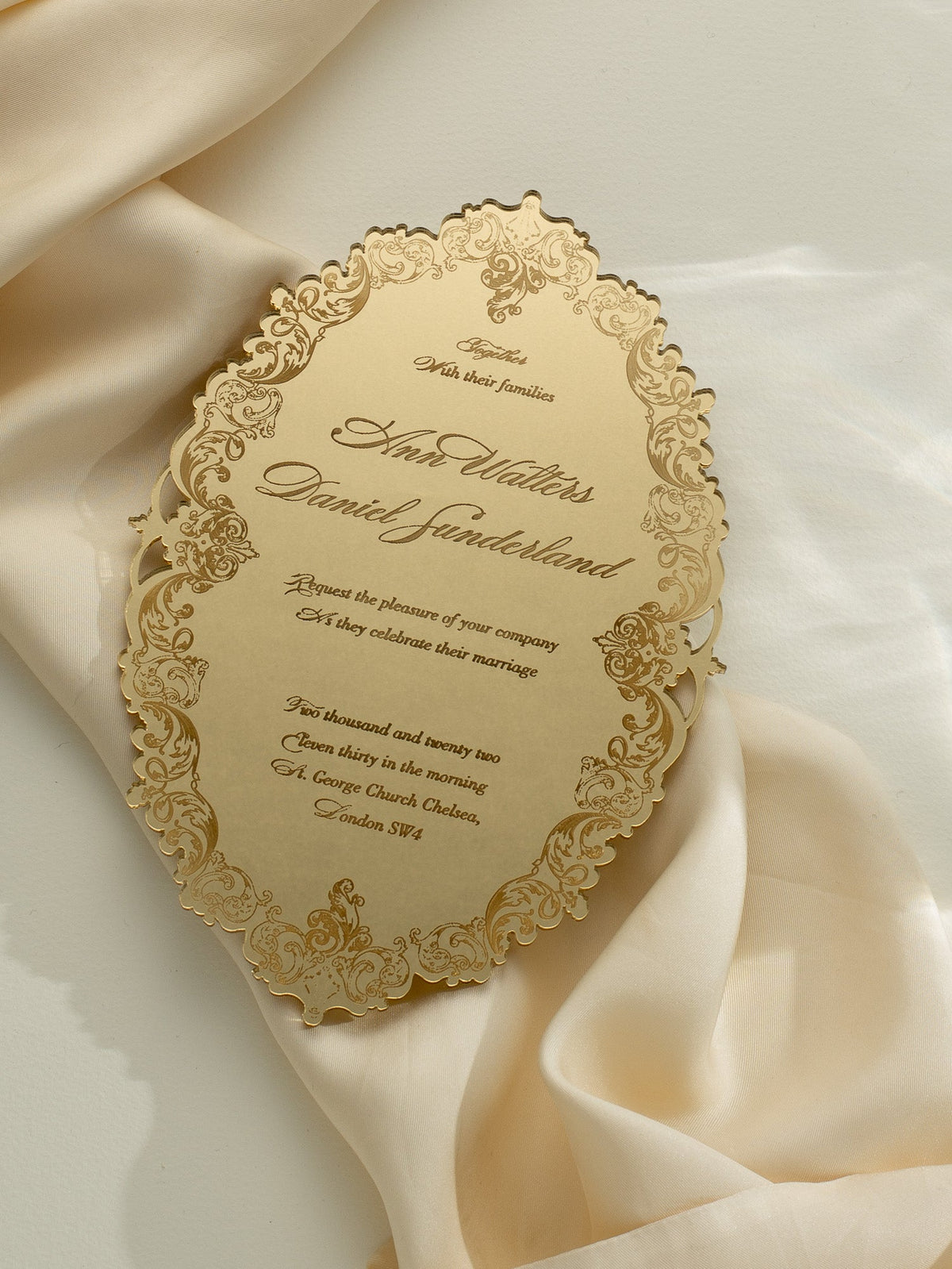 Luxury Boxed Invitation : a Decadent Mirror Gold Plexi Wedding Invitation - Engraved