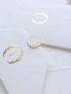 Triple Embossed Monogramed Gold Foil Pocket Wedding Invitation Suite with Wax Seal