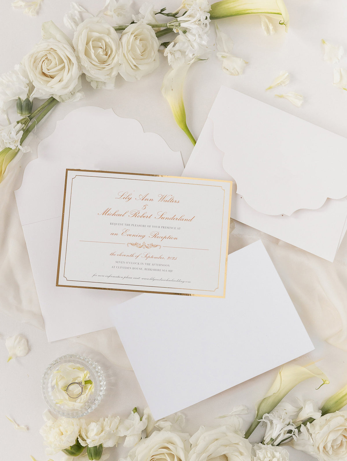 Luxury Gold Foil pocket fold suite Matching Evening Invitation with Gold Foil Monogram + Die Cut Custom Envelope