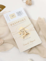 Nude & Gold Passport Wedding Invitation - Luxury Engraved Plane in Gold Plexi, Palm Tree Invitation
