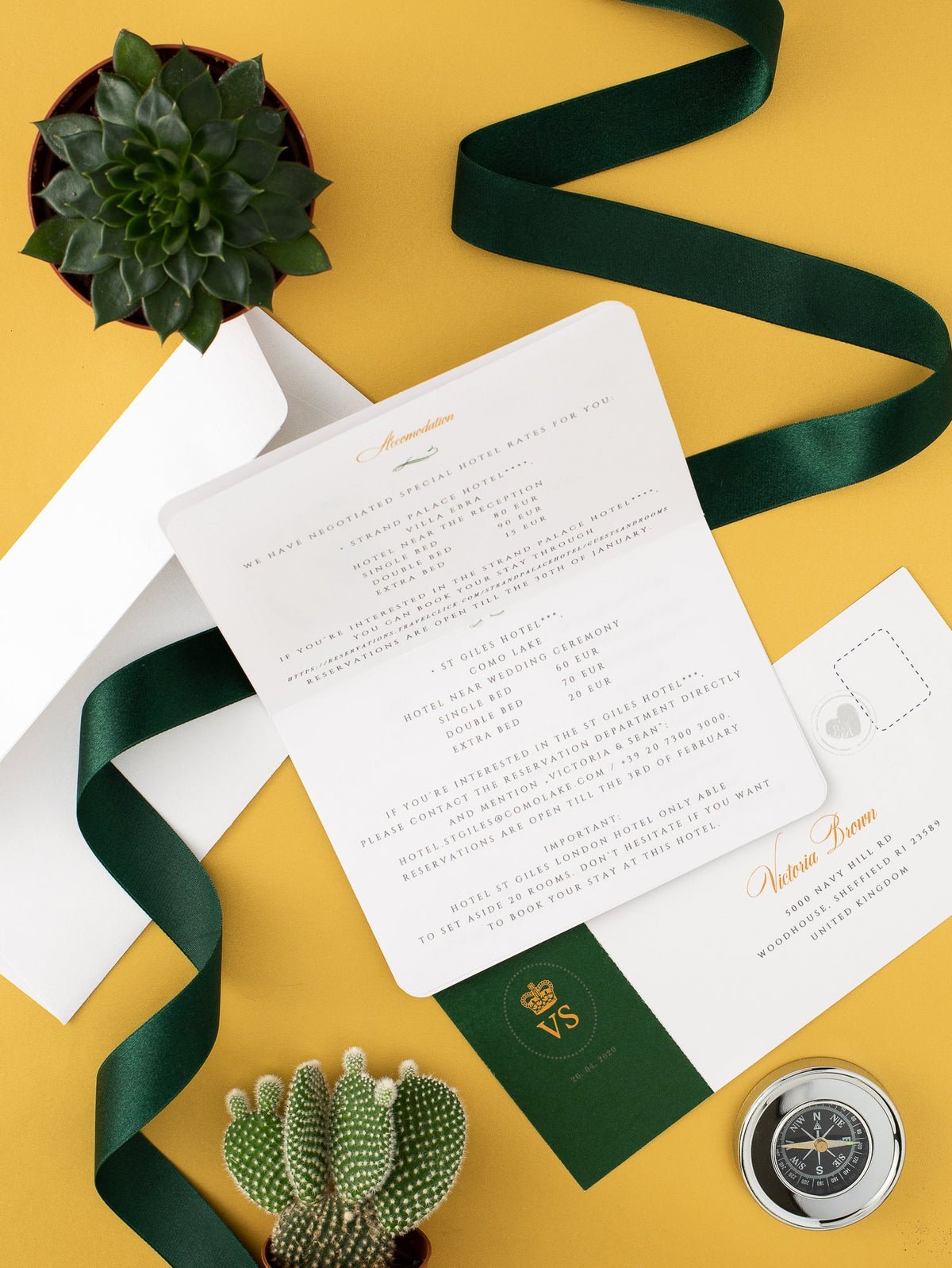 Mexico Green Passport Wedding Invitation with Real Gold Foil