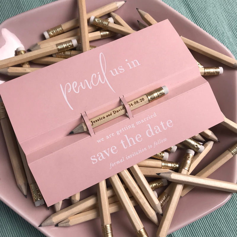 Save the Date - Pencil us in ✏  Wedding Card in Real Foil your names Engraved