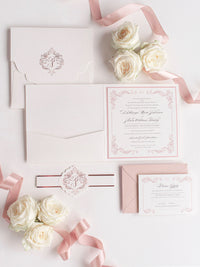 Regal Square Invitation with Rose Gold Foil Monogram & Belly Band Pocket Suite