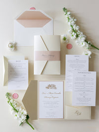 Custom Wedding Venue Illustration |  Foiled Venue Invitation Pocket Suite in Classic Envelope Fold in Gold Foil | SAMPLE