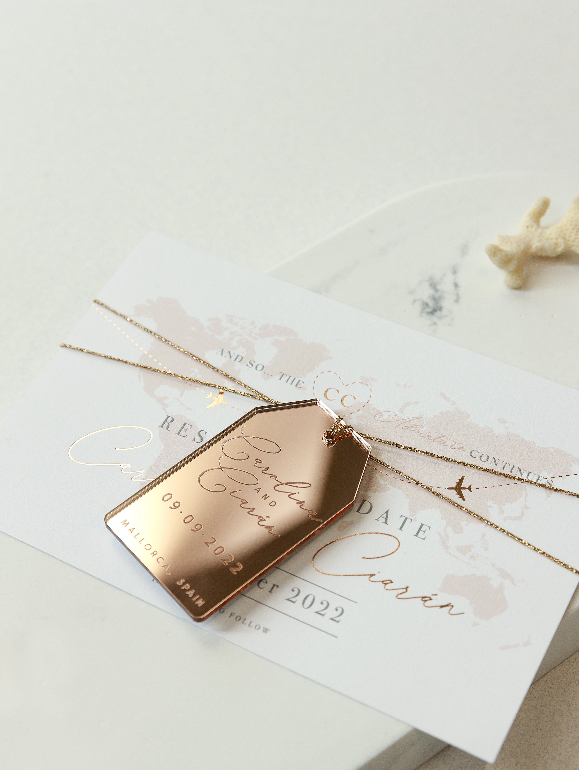 Stepping Into Rose Gold SAVE THE DATE Card, Any Age, Rose Gold
