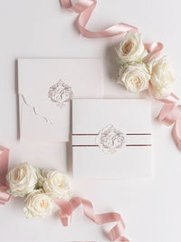 Regal Square Invitation with Rose Gold Foil Monogram & Belly Band Pocket Suite