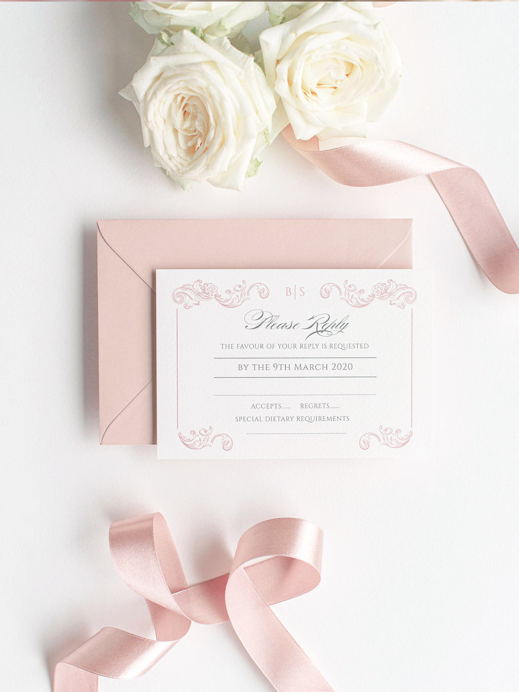 Regal Square Invitation with Rose Gold Foil Monogram & Belly Band Pocket Suite