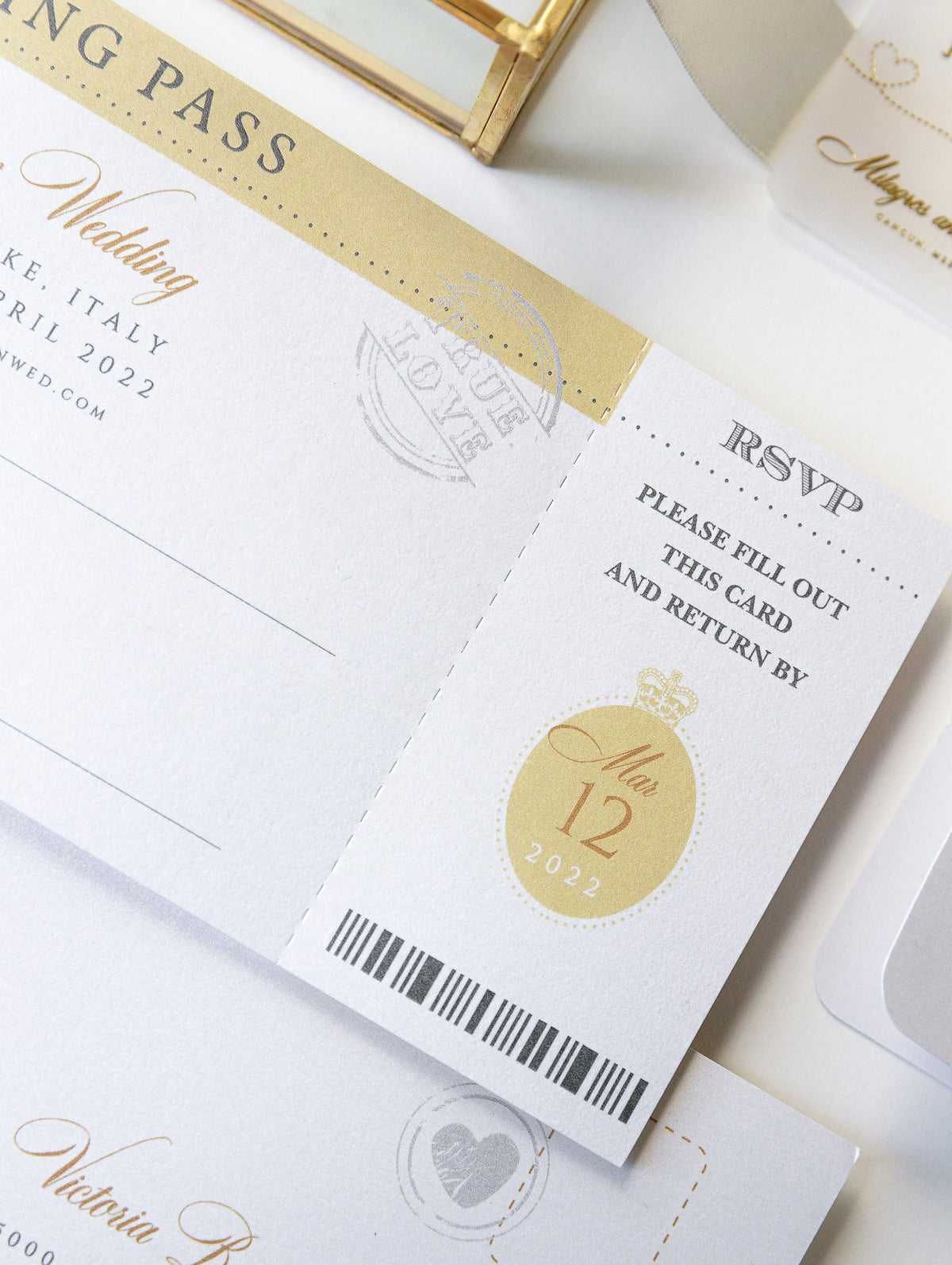 Passport Wedding Save the Date Vellum with Gold Foil Boarding Pass,Wedding Abroad, Destination Wedding, Travel Wedding, Plane Ticket