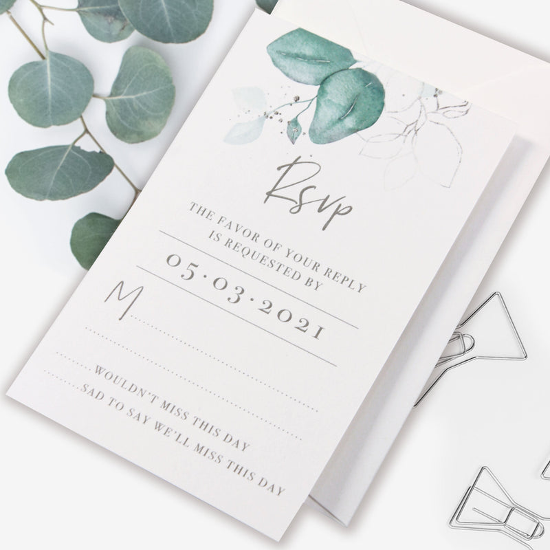 Eucalyptus Silver Rsvp Card + Envelope