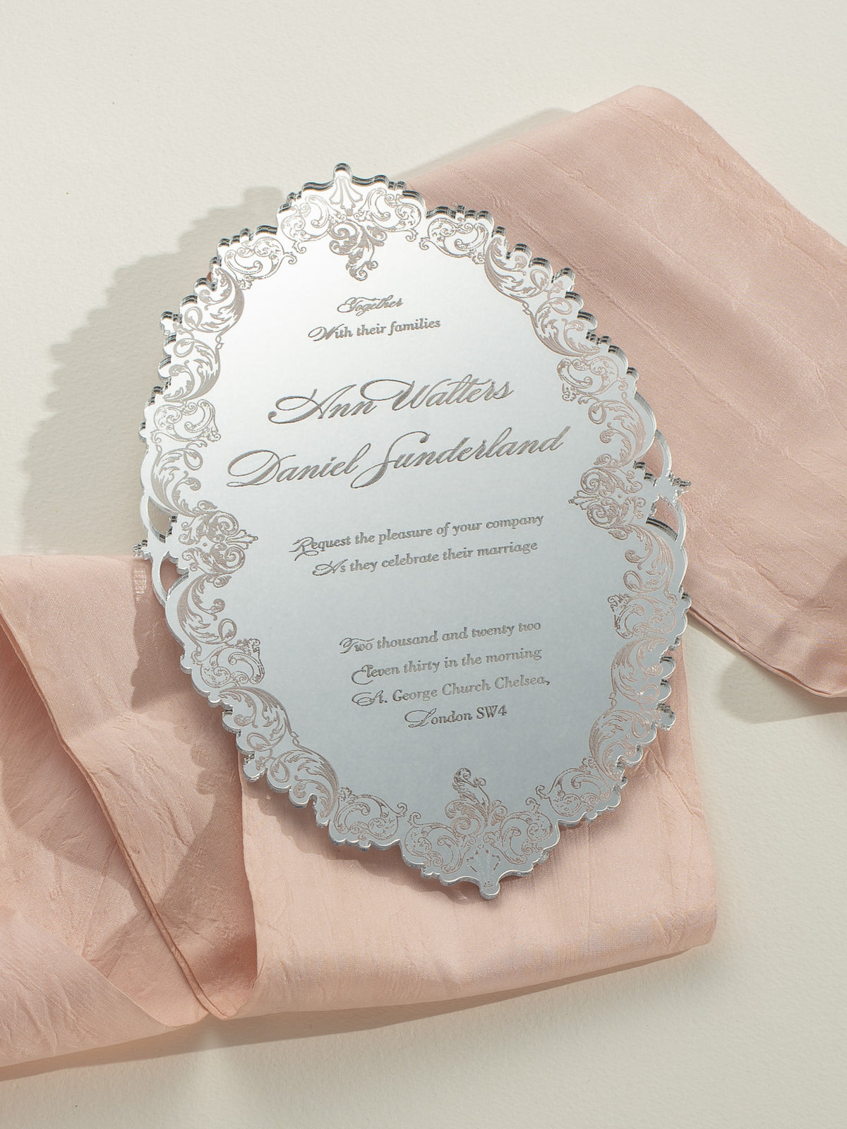 Luxury Boxed Invitation : a Decadent Mirror Silver Plexi Wedding Invitation - Engraved