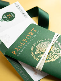 Mexico Green Passport Wedding Invitation with Real Gold Foil