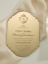 Luxury Boxed Invitation :  Monogram Frame Mirror Gold Plexi Wedding Invitation - Engraved