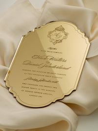 Luxury Boxed Invitation :  Monogram Frame Mirror Gold Plexi Wedding Invitation - Engraved