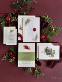 Mistletoe Kiss |  Christmas Wedding Invitations with Wax Seal Monogram Vellum Suite