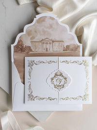 Invitación de lugar PERSONALIZADA Suite plegable de bolsillo de lujo Invitación de boda | MUESTRA