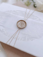 Luxury Vellum & Wax Seal Pocket fold Invitation with Gold Tie & Laser Cutting