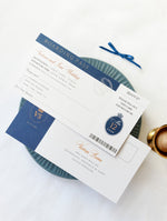 Luxury Rose Gold Foil & Navy Passport and Boarding Pass Invite suite