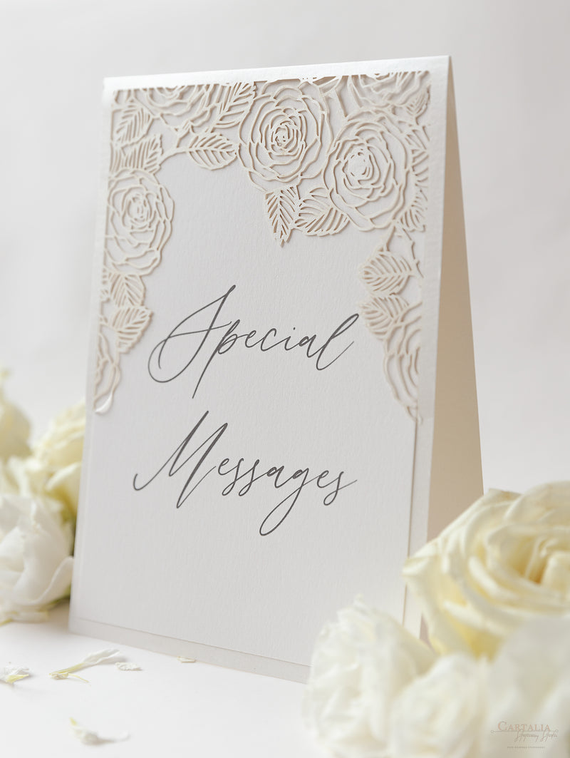 Laser Cut Roses Wedding Signage - Free Standing Table Card