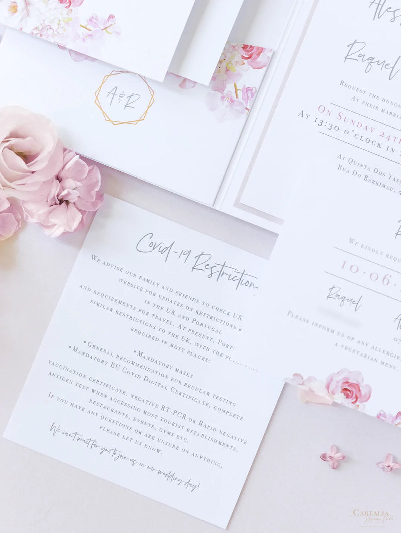 Peonies & Roses Pocket with Watercolours & Rose Gold | Bespoke Commission A&R
