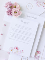 Luxury Floral Pocketstyle Wedding Invitation in White & Pink with 4 Cards and Real Foil