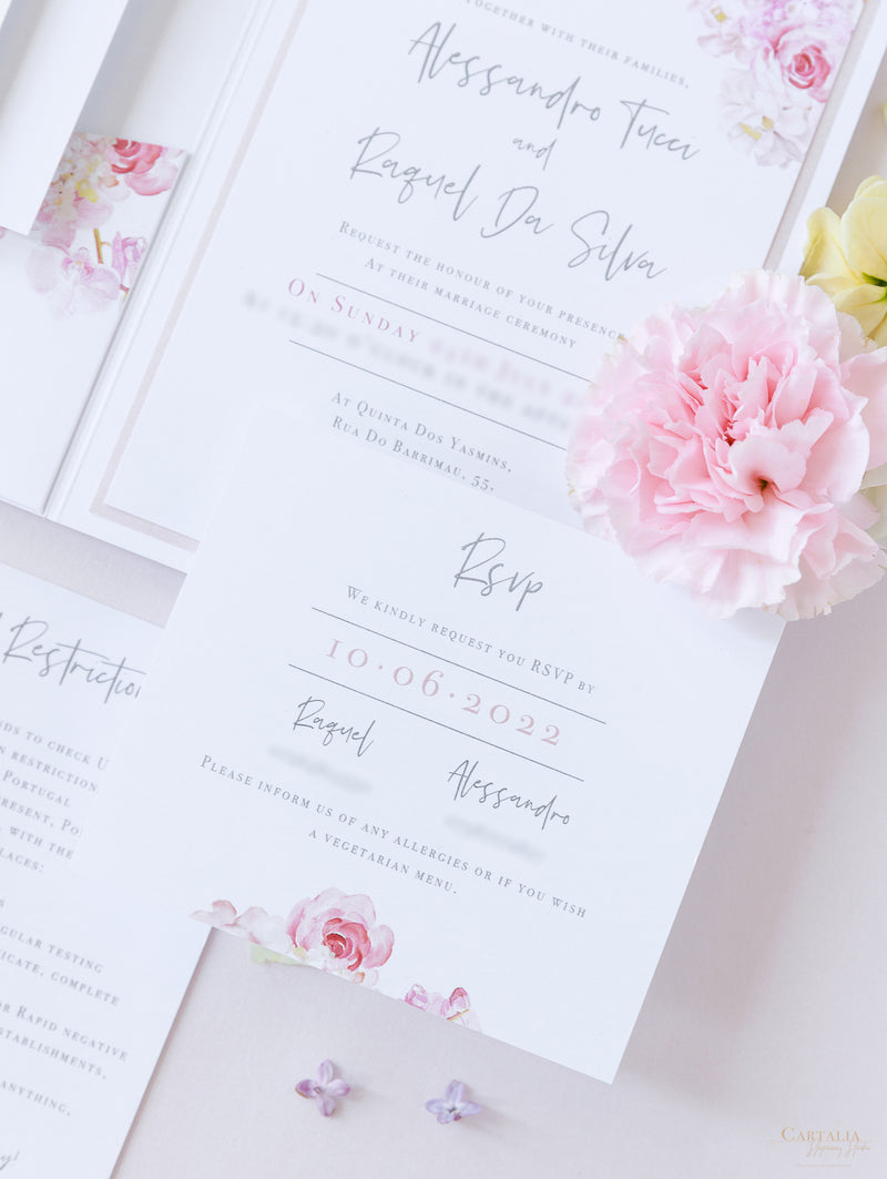 Peonies & Roses Pocket with Watercolours & Rose Gold | Bespoke Commission A&R