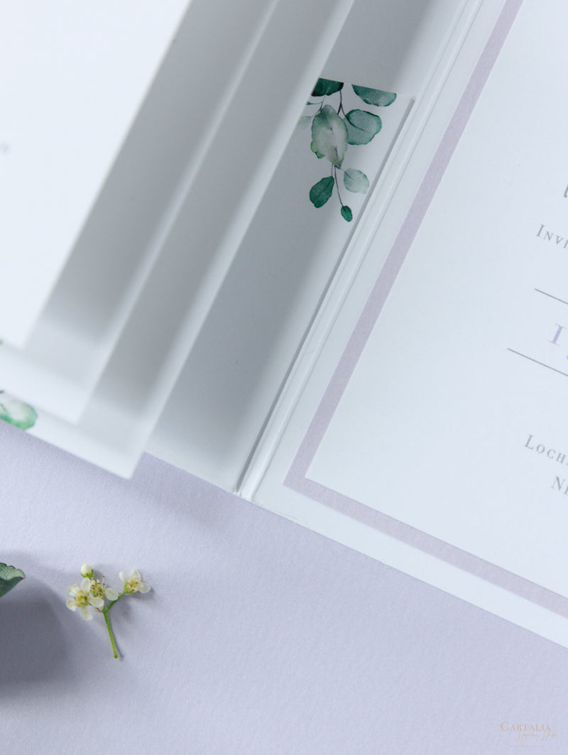 Lavender Purple Pocketstyle Wedding Invitation with 3 Cards and Real Foil