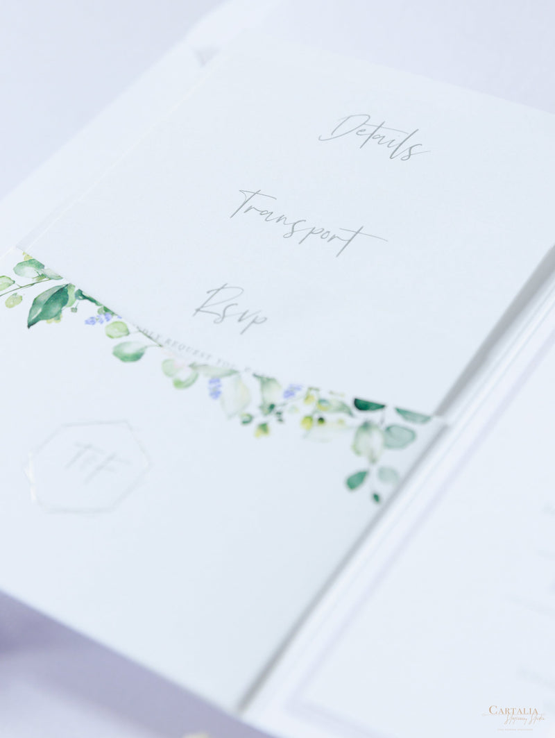 Lavender Purple Pocketstyle Wedding Invitation with 3 Cards and Real Foil