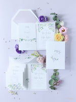 Lavender Purple Pocketstyle Wedding Invitation with 3 Cards and Real Foil