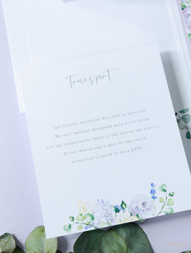 Lavender Purple Pocketstyle Wedding Invitation with 3 Cards and Real Foil