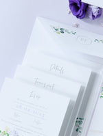 Lavender Purple Pocketstyle Wedding Invitation with 3 Cards and Real Foil