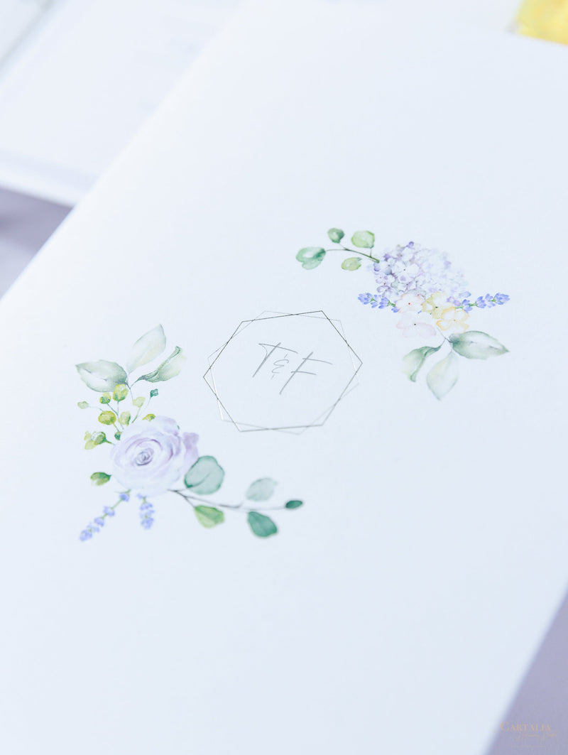 Lavender Purple Pocketstyle Wedding Invitation with 3 Cards and Real Foil
