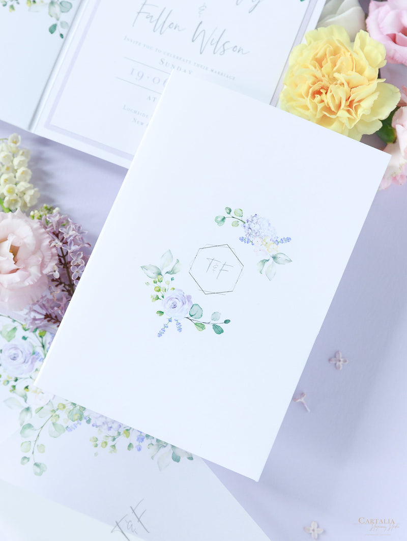Lavender Purple Pocketstyle Wedding Invitation with 3 Cards and Real Foil