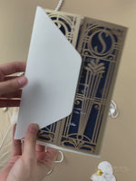 Golden Art Deco Great Gatsby Laser Cut Gatefold Wedding Day Invitation