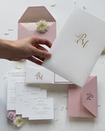 Luxury Royal Gold Foil Confetti Dotted Blush Pink Pocket fold Wedding Invitation Suite