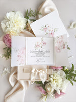 Luxury Box Wedding Invitation with Monogram and Printed Vellum Sleeve