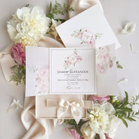 Luxury Box Wedding Invitation with Monogram and Printed Vellum Sleeve