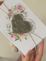 Silver Heart Shaped Mirror Magnet Engraved Save the Date Card with Real Foil