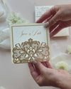 Luxury Champagne Opulence Laser Cut Square Lace Save the Date with Envelope