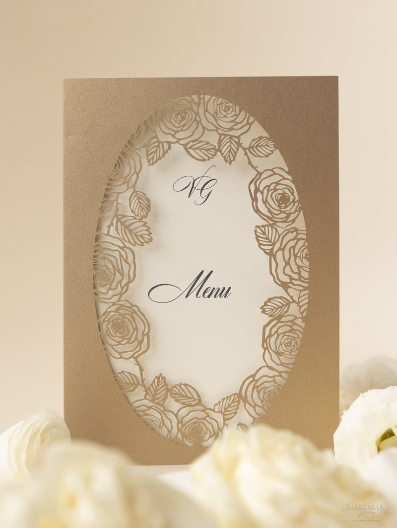 Romantic Roses Laser Cut Wedding Order of Service/Menu Card