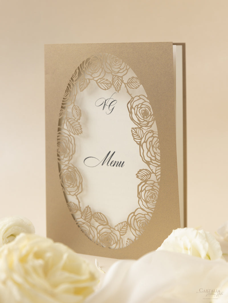 Romantic Roses Laser Cut Wedding Order of Service/Menu Card