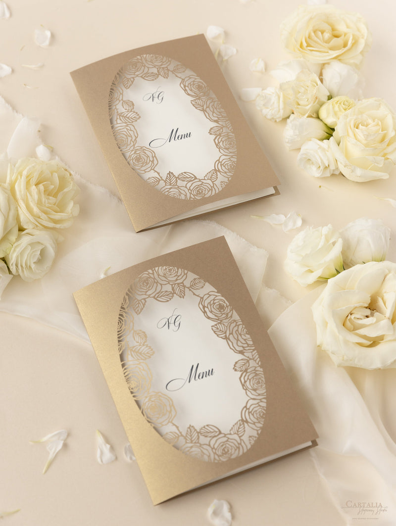 Romantic Roses Laser Cut Wedding Order of Service/Menu Card