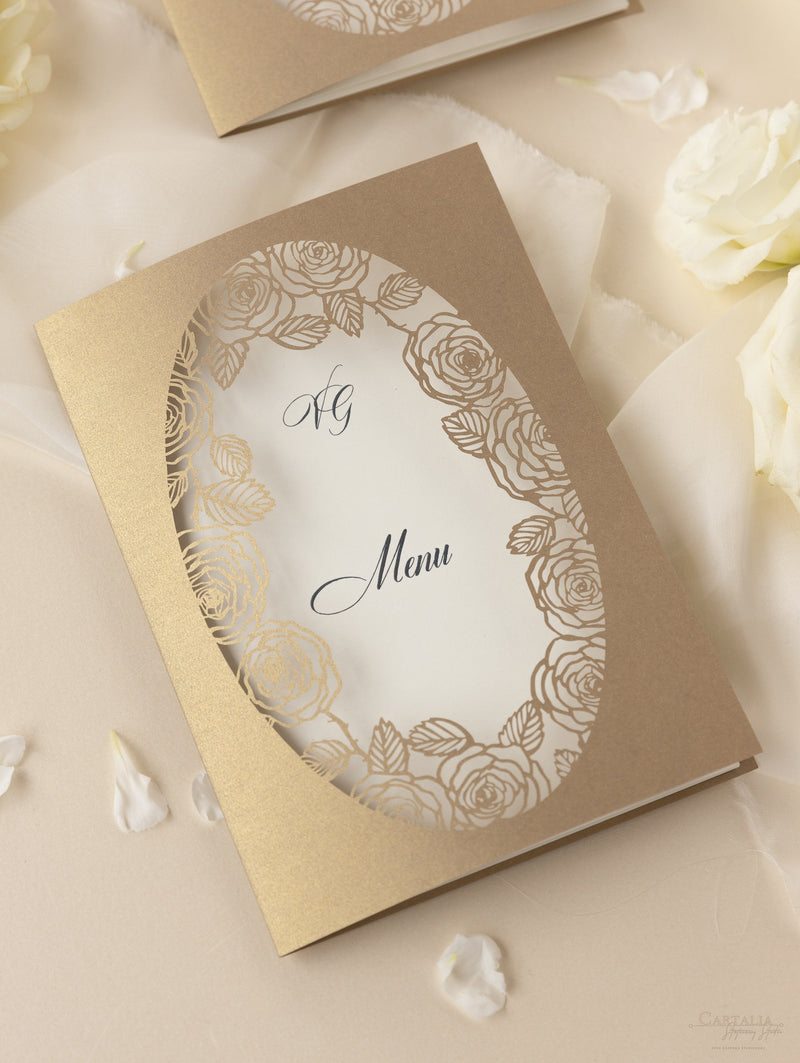 Romantic Roses Laser Cut Wedding Order of Service/Menu Card