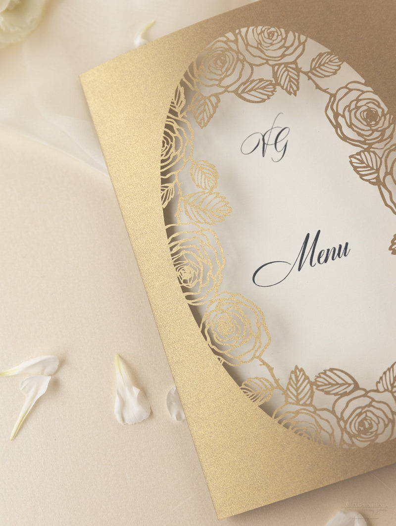 Romantic Roses Laser Cut Wedding Order of Service/Menu Card