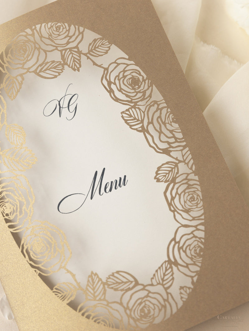 Romantic Roses Laser Cut Wedding Order of Service/Menu Card