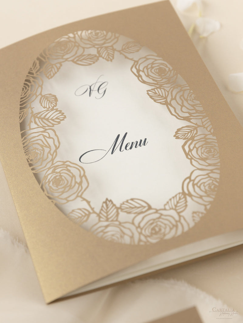 Romantic Roses Laser Cut Wedding Order of Service/Menu Card