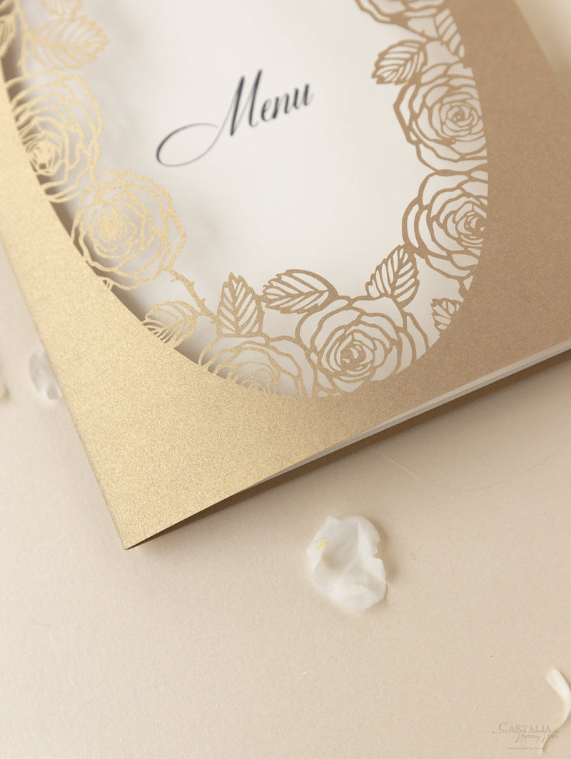 Romantic Roses Laser Cut Wedding Order of Service/Menu Card