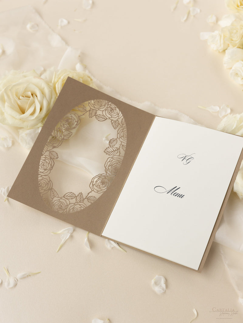 Romantic Roses Laser Cut Wedding Order of Service/Menu Card