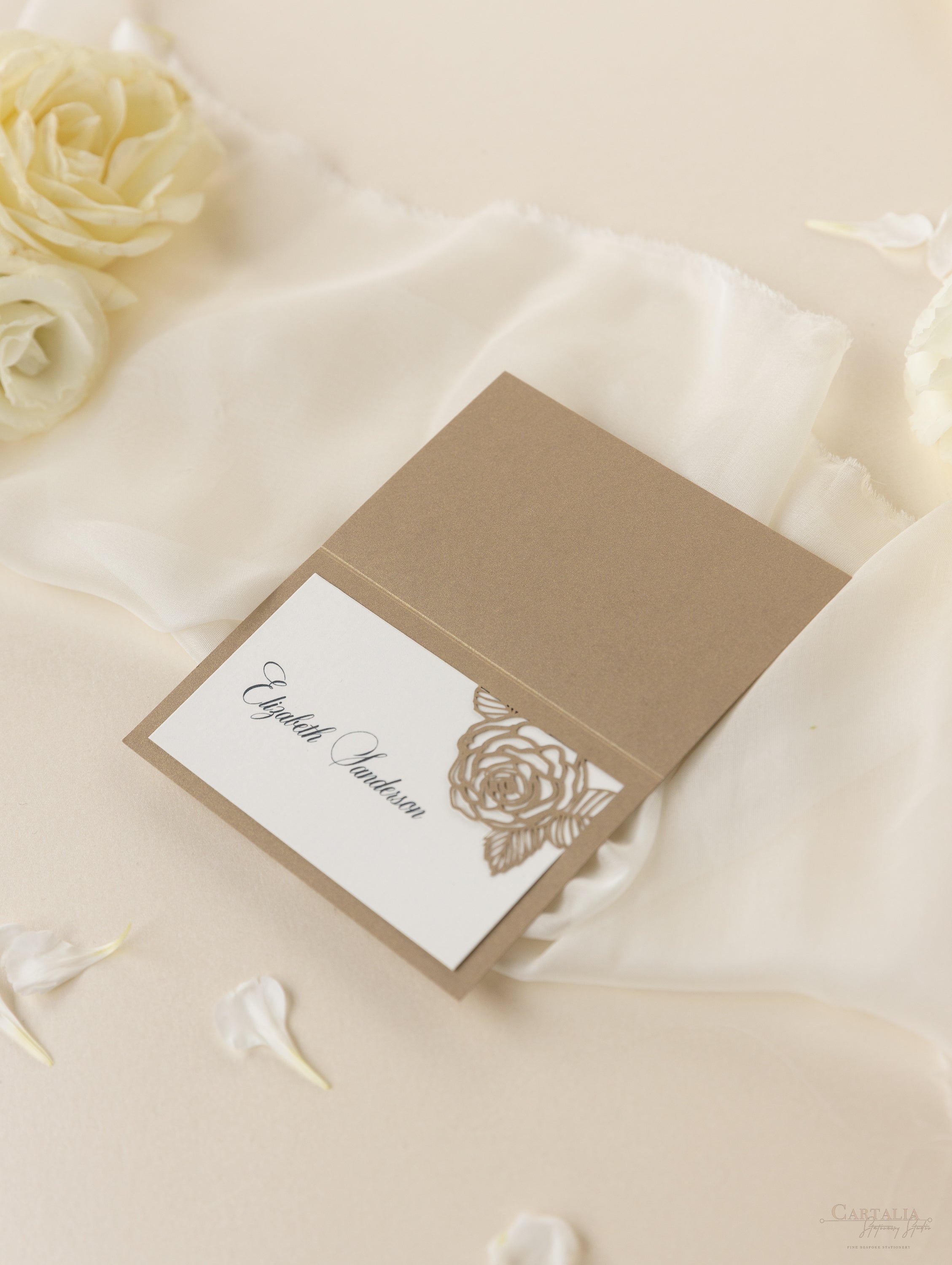 Romantic Roses Laser Cut Wedding Place Card Cartalia