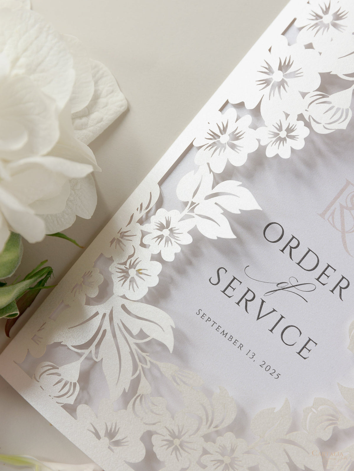 Romantic Laser Cut Floral Detail Order of Service