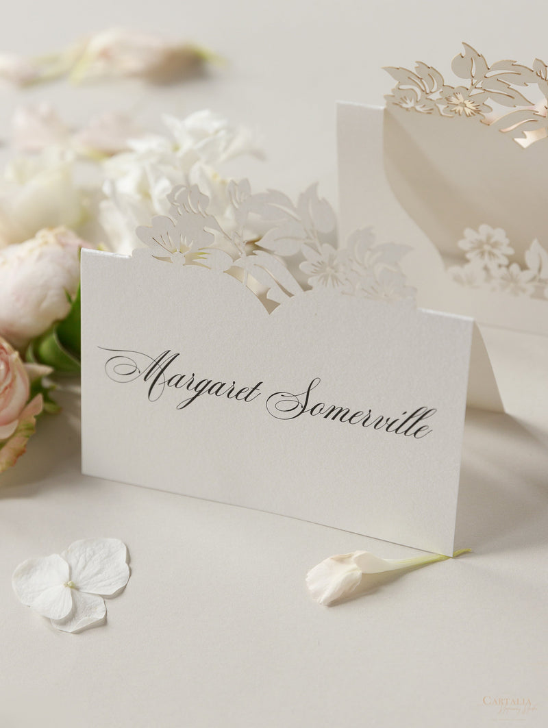 Romantic Place Cards With Laser Cut Flowers